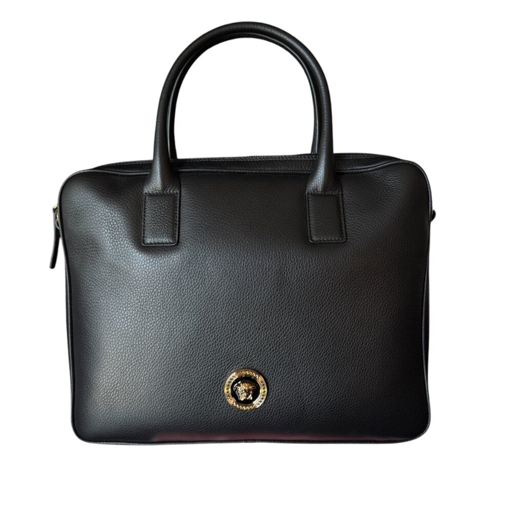 VERSACE 1013360 BLACK LEATHER MEDUSA MEDALION BRIEFCASE MESSENGER SHOULDER BAG - Picture 5 of 15